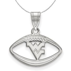 Sterling Silver West Virginia U. Football Necklace - 20 Inch
